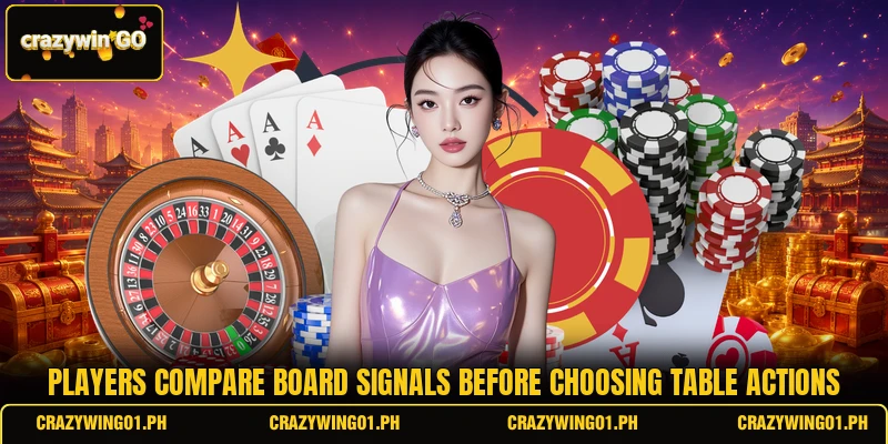 Players compare board signals before choosing table actions